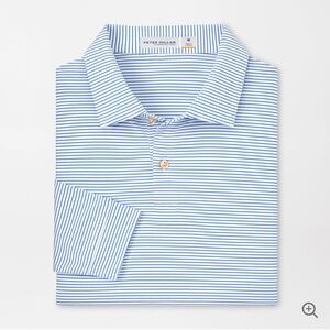 Peter Millar Featherweight Shirt in Bluish Gray and White Stripe Size M